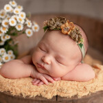 новорожденная девочка лежит в ромашках в корыте
